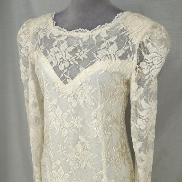 Evenings by Pantagis Gown Womens 4 Ivory Lace Dress Lined Bubble Hem Vintage 80s - Picture 9 of 13